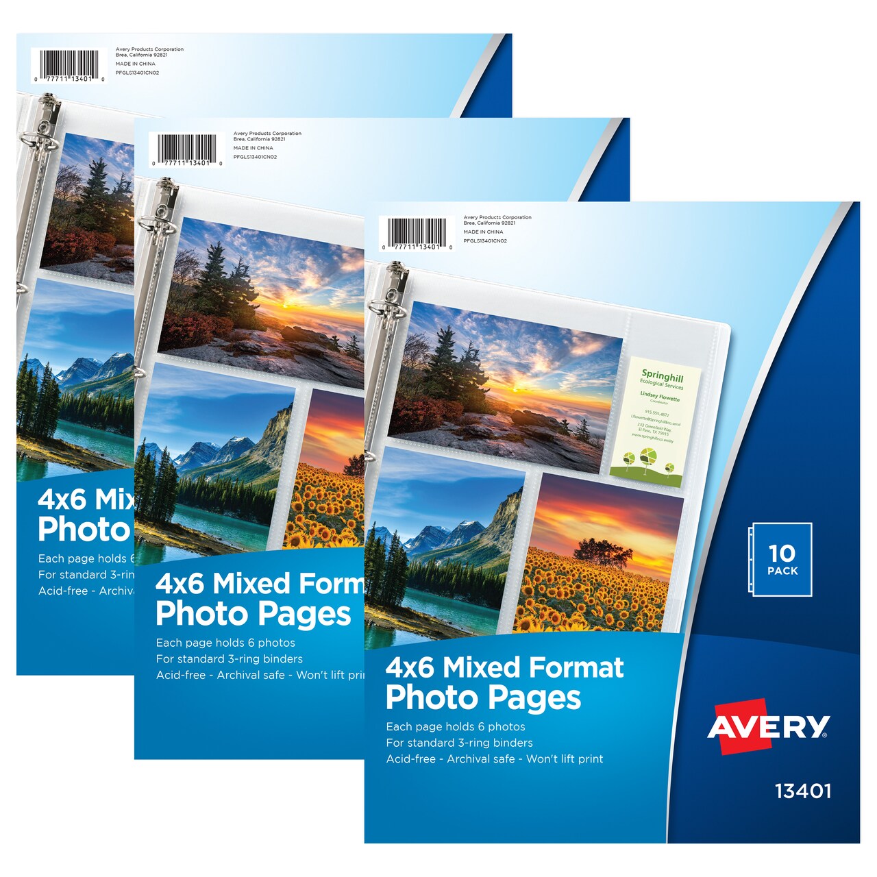 Avery Clear Mixed Format Photo Pages for 3 Ring Binder, Acid Free, Holds 4" x 6" Photos, 10 per Pack, 3 Packs, 30 Photo Protectors Total (01670)